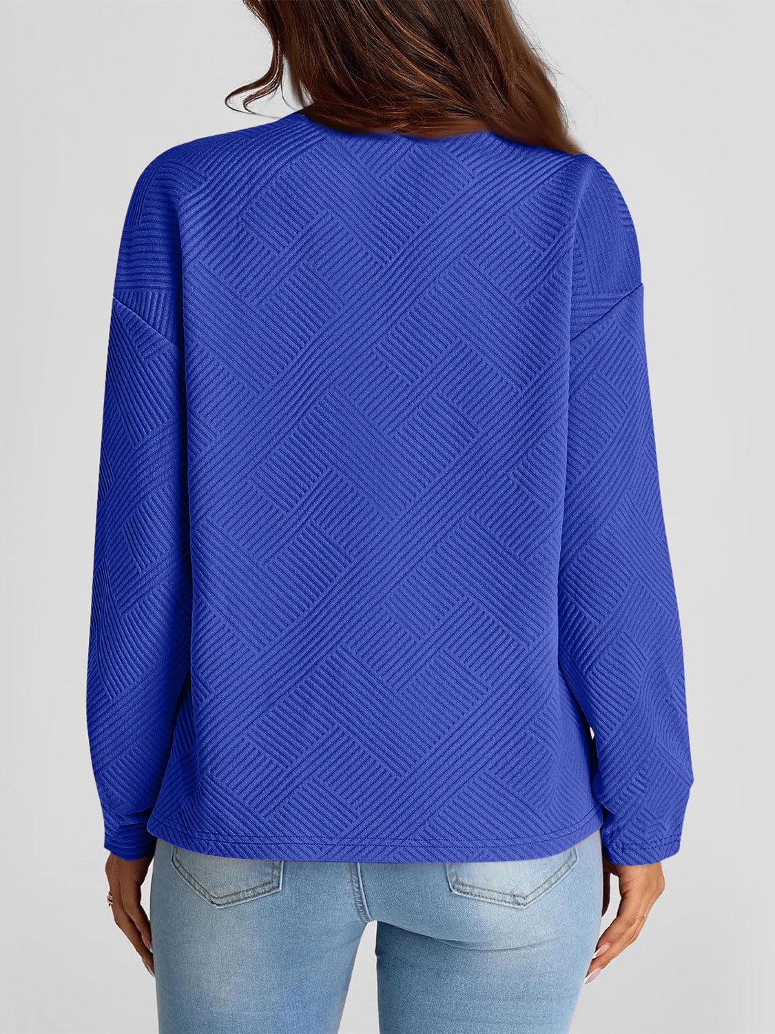 Full Size Texture Round Neck Long Sleeve Sweatshirt