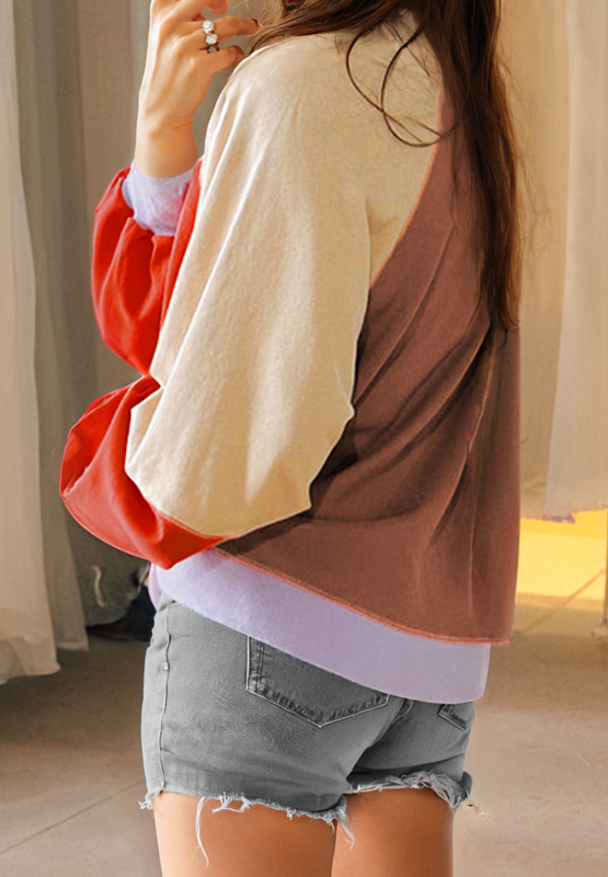 Color Block Round Neck Long Sleeve Sweatshirt