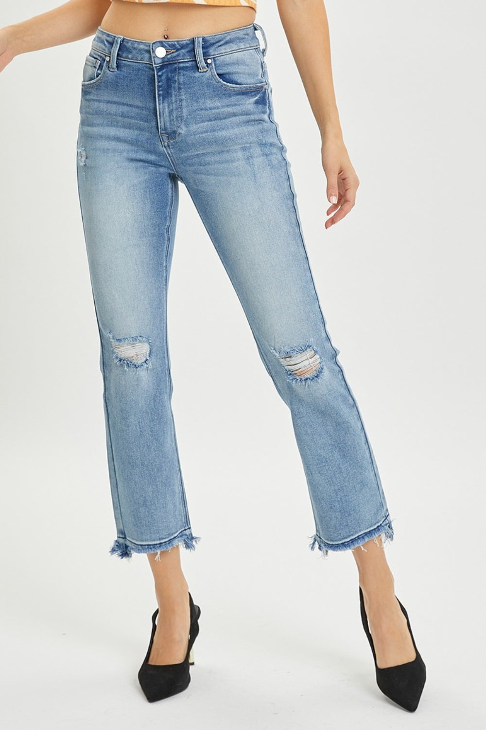 *RISEN* High Rise Distressed Cropped Straight Jeans