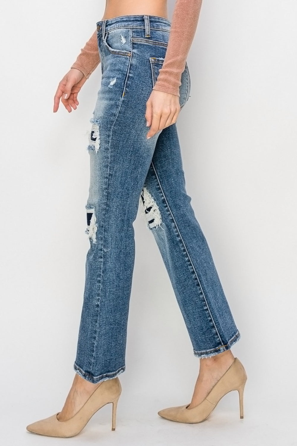 *Risen* High Rise Distressed Ankle Flare Jeans