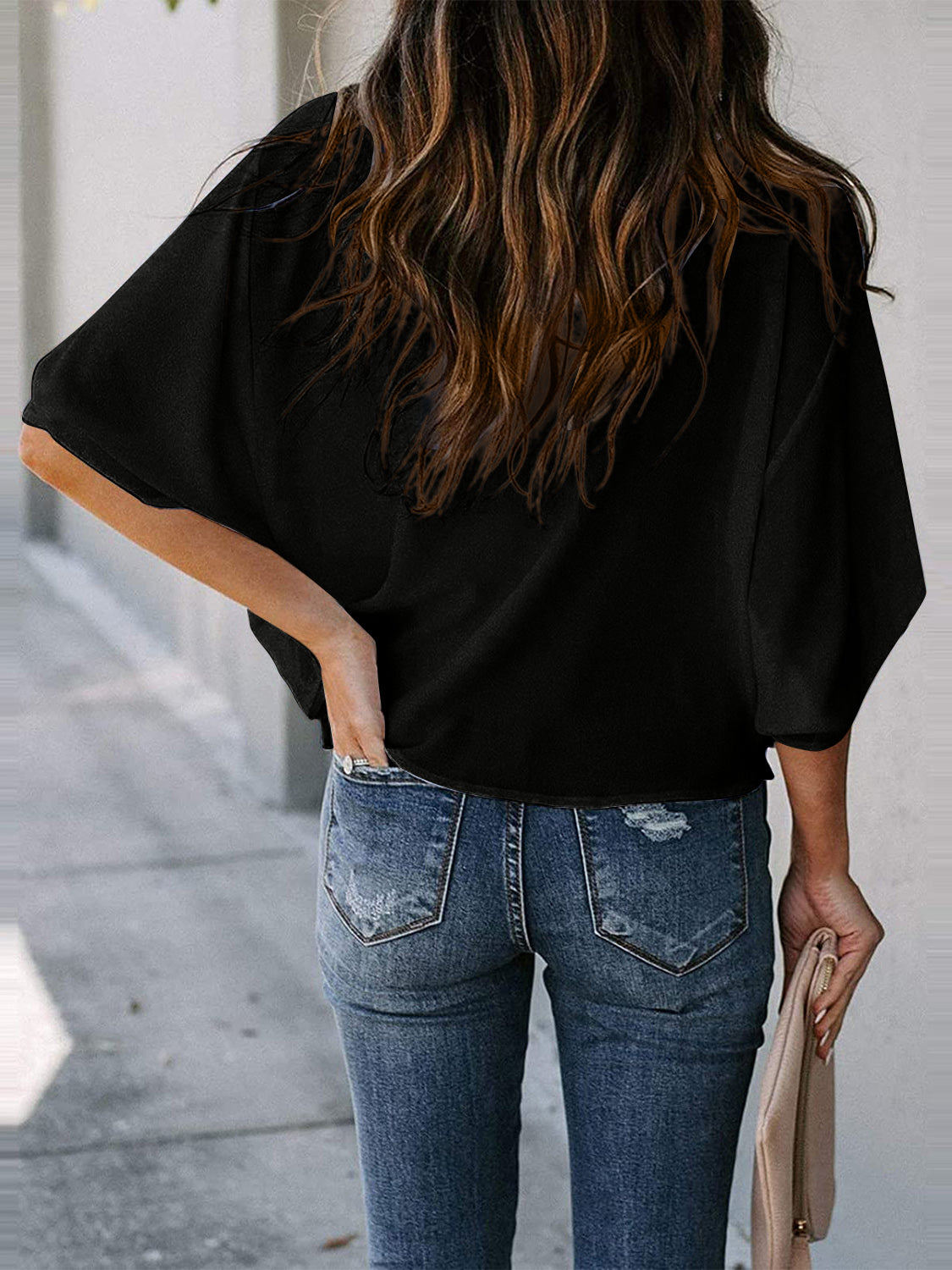 Cowl Neck Three-Quarter Sleeve Blouse