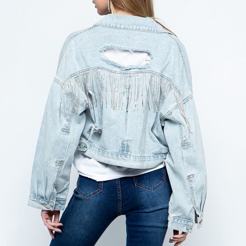 Rhinestone Cropped Denim Jacket