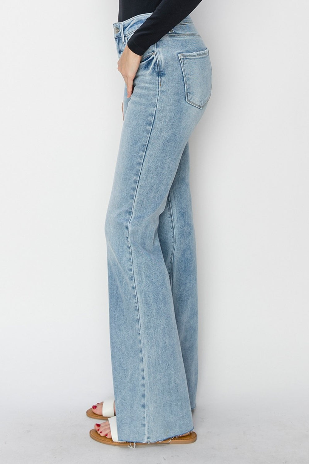 *RISEN* High Rise Raw Cut Hem Bootcut Jeans