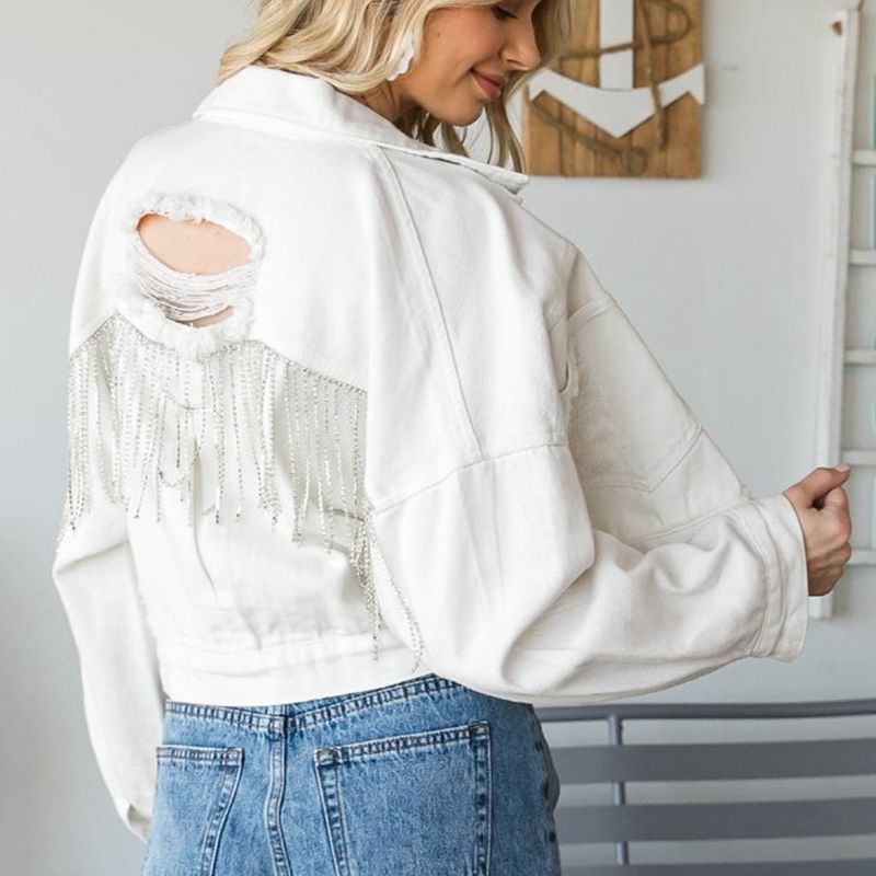 Rhinestone Cropped Denim Jacket