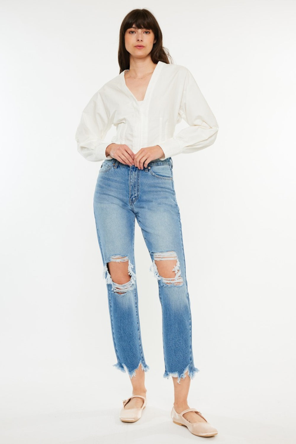 *Kancan* Distressed Frayed Hem Cropped Jeans