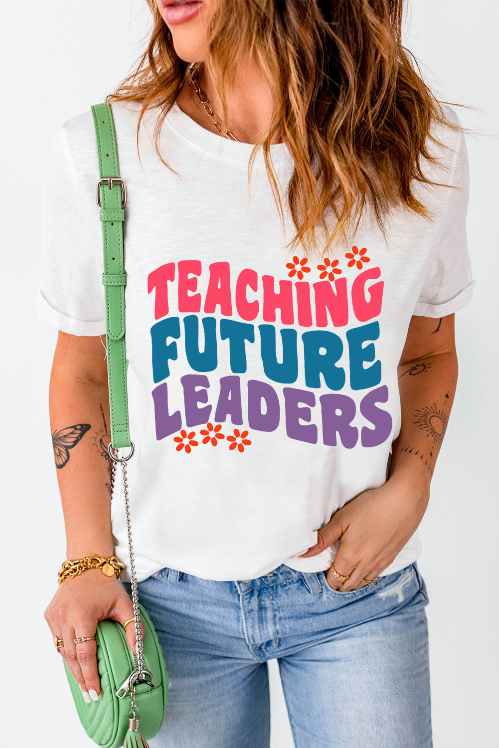 Teaching Future Leaders Graphic Round Neck Short Sleeve T-Shirt