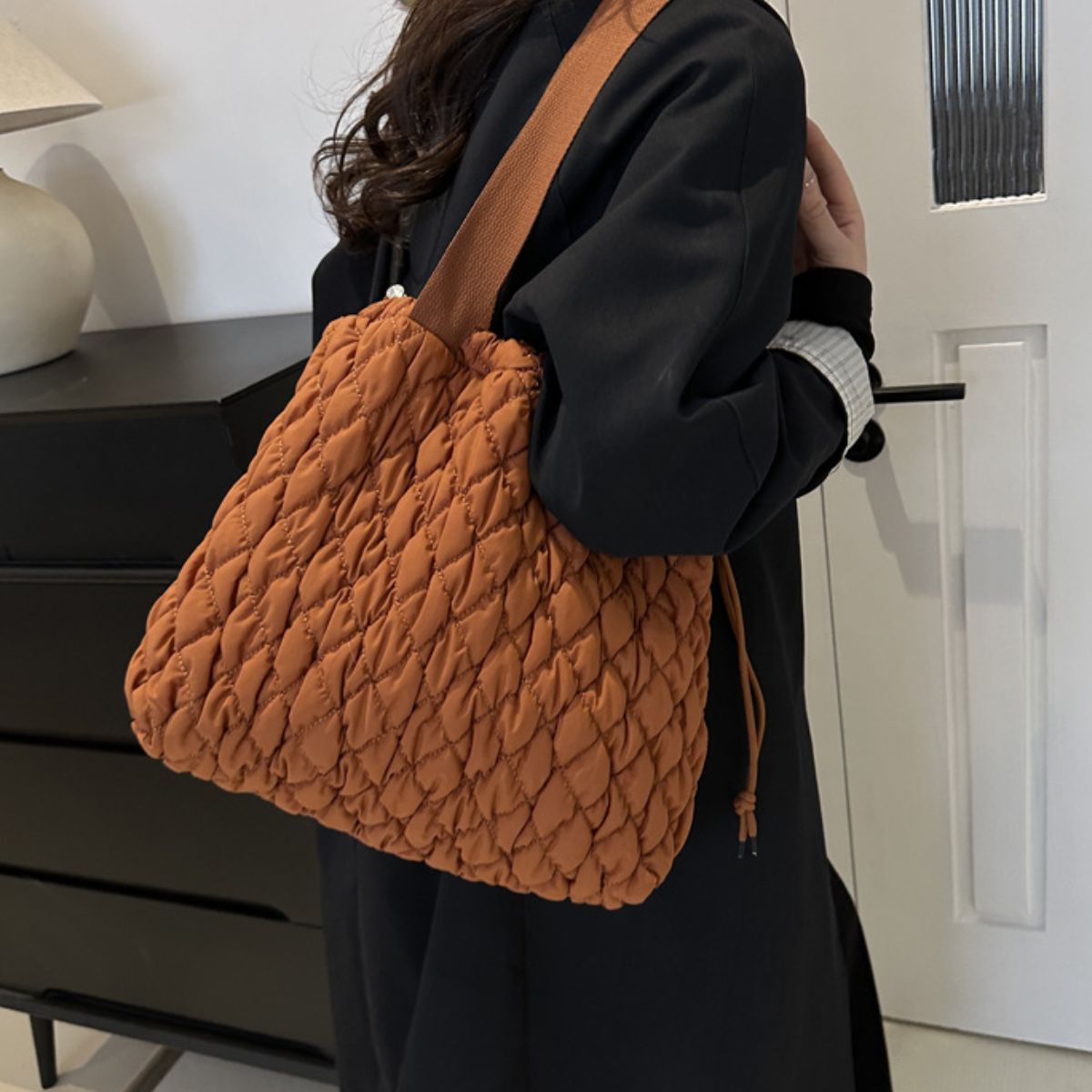 Drawstring Bubble Texture Tote Bag