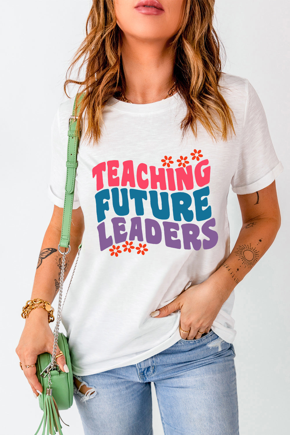 Teaching Future Leaders Graphic Round Neck Short Sleeve T-Shirt