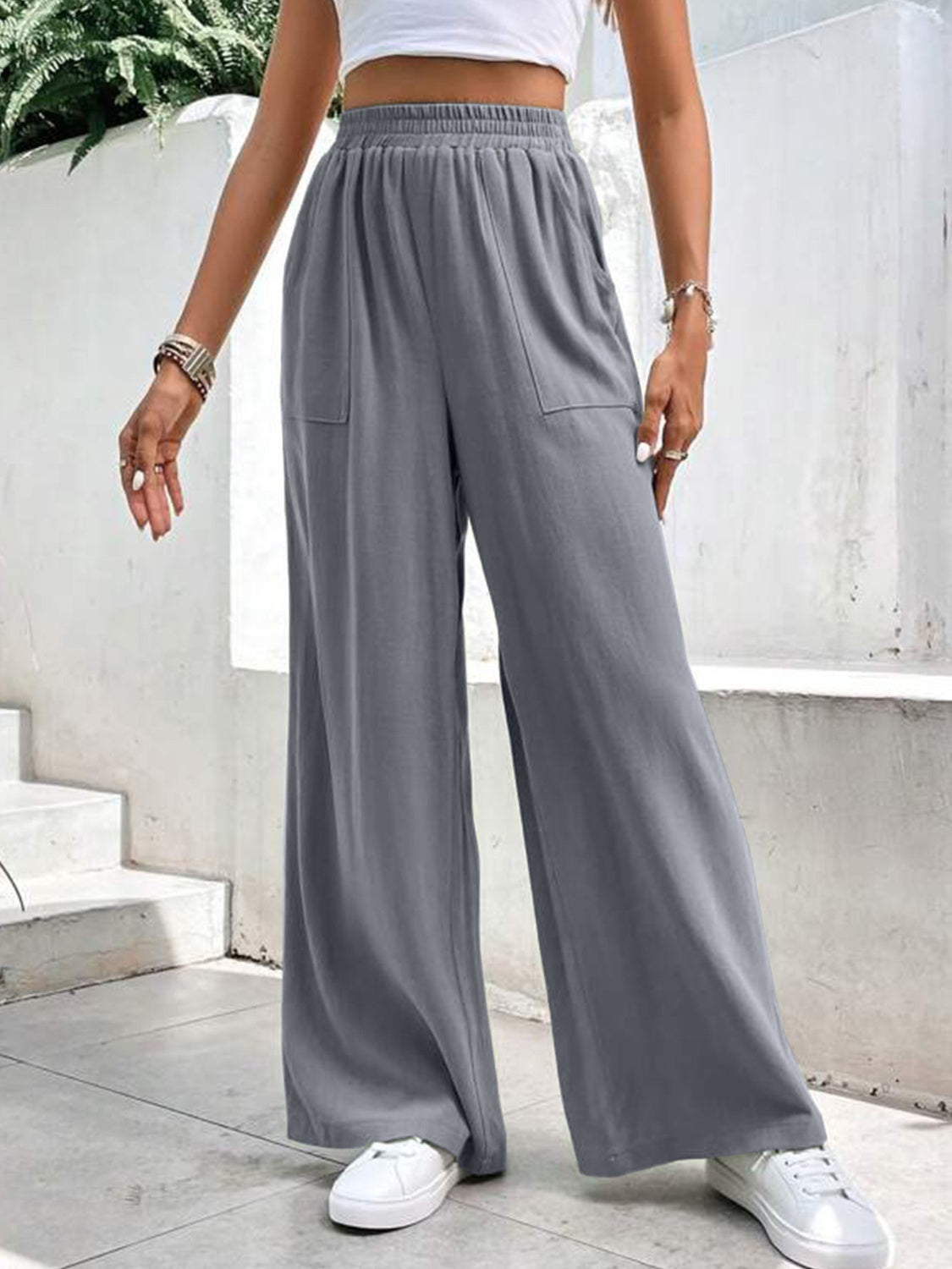 High Waist Wide Leg Pants with Pockets