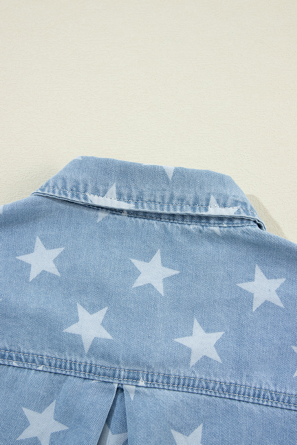 Raw Hem Star Collared Neck Denim Top