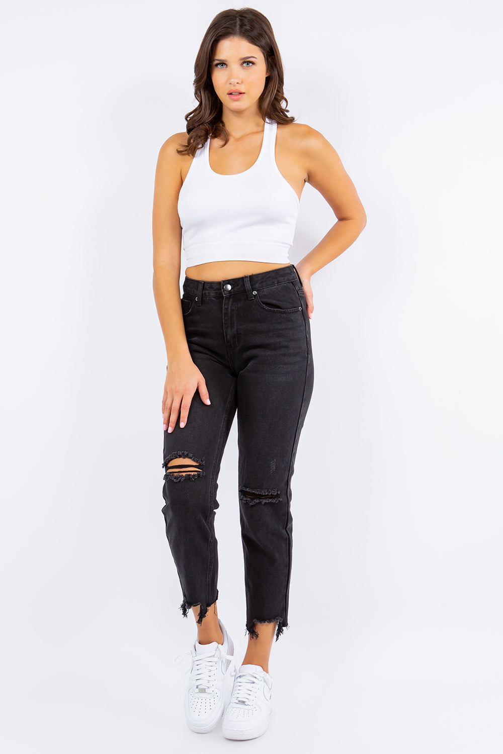 *American Bazi* High Waist Distressed Cropped Straight Jeans