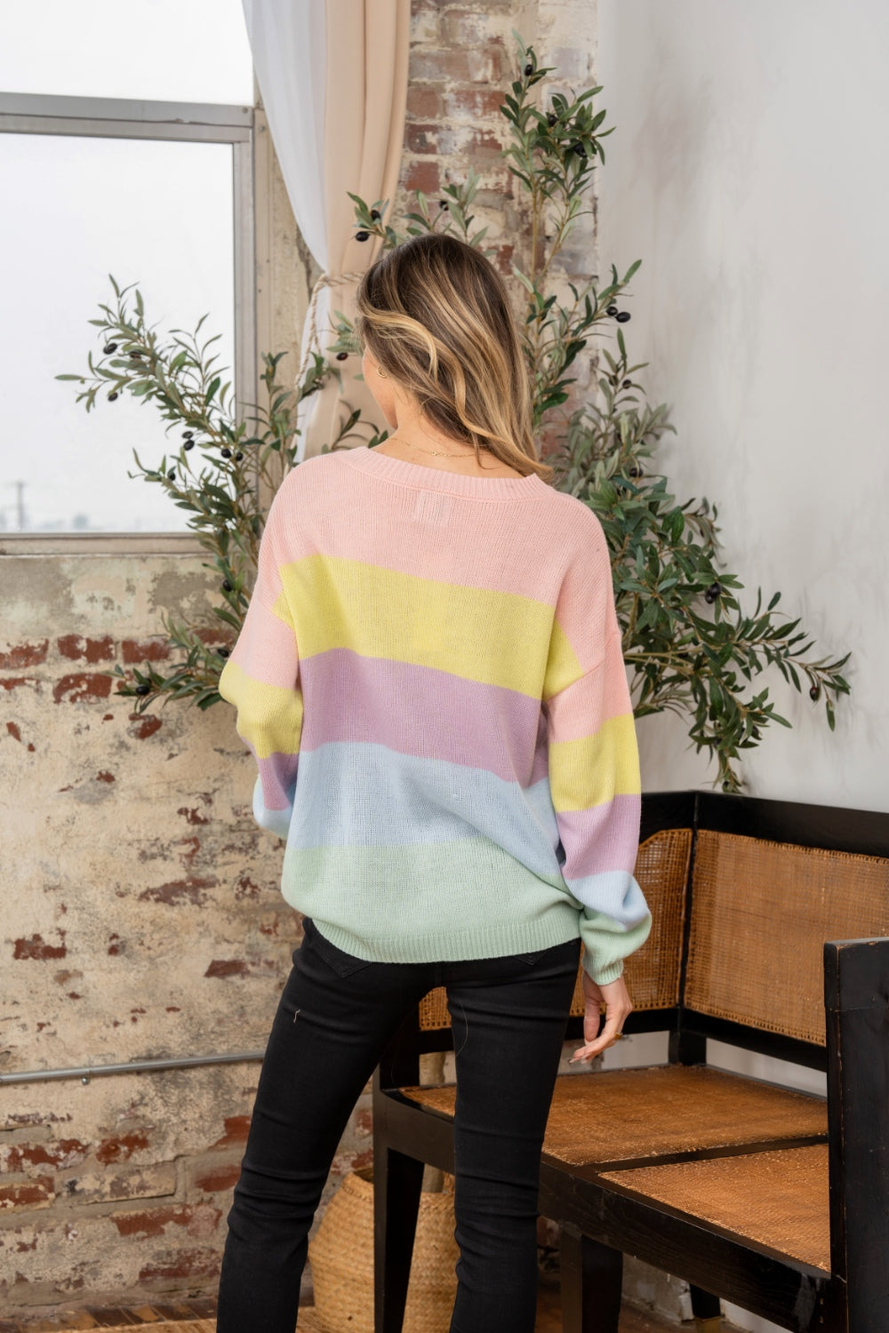 Sew In Love Color Block Round Neck Dropped Shoulder Sweater