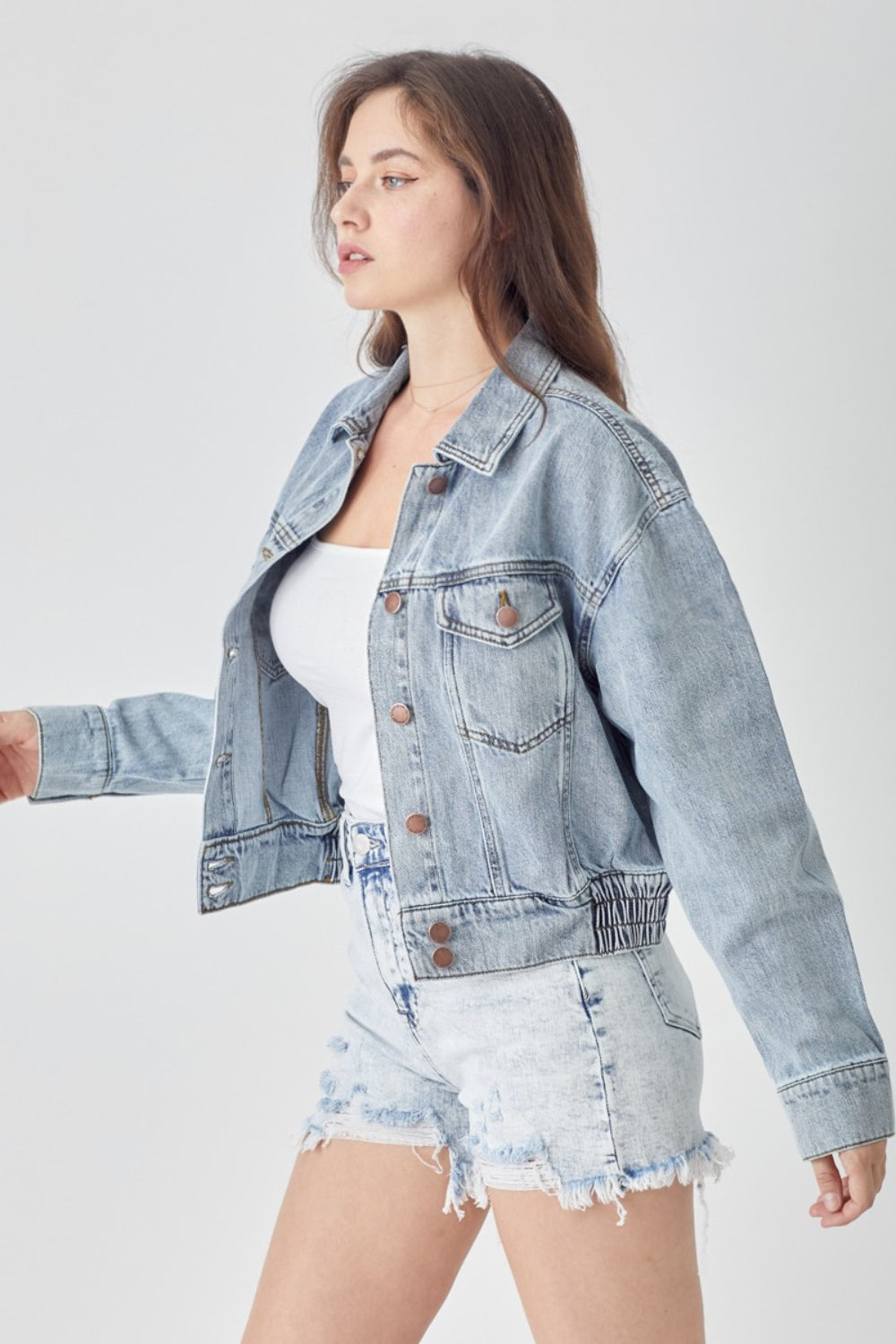 *RISEN* Button Down Cropped Denim Jacket