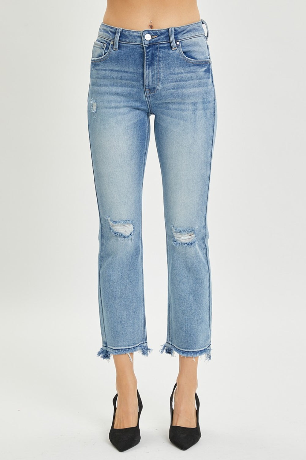 *RISEN* High Rise Distressed Cropped Straight Jeans