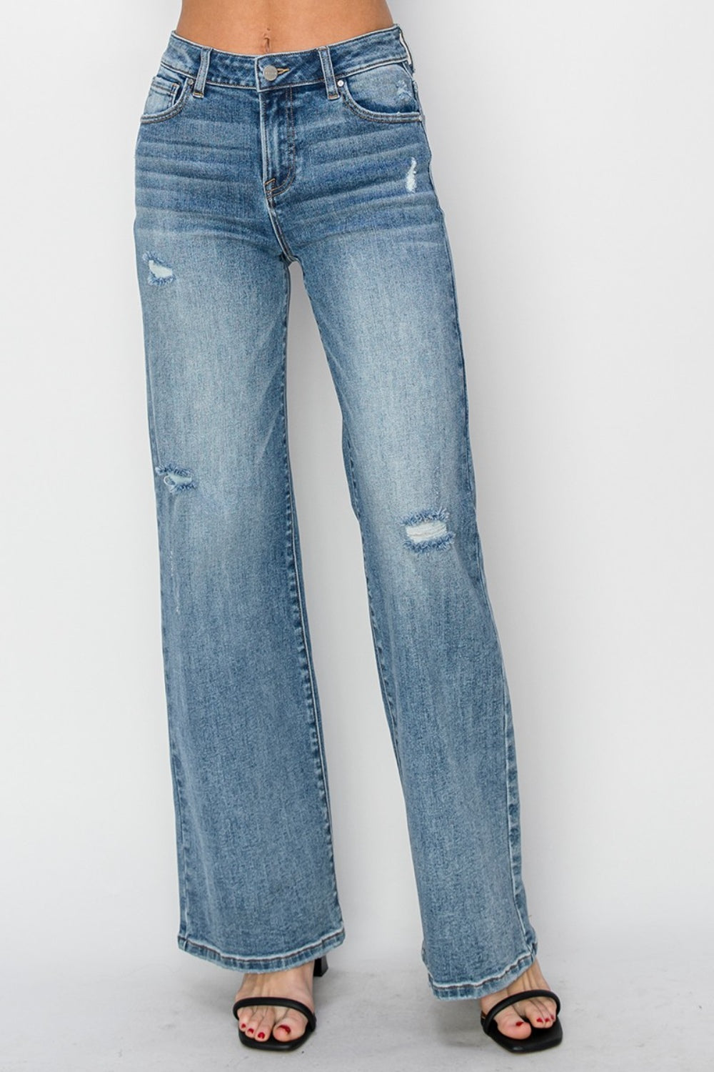 *RISEN* High Waist Distressed Wide Leg Jeans