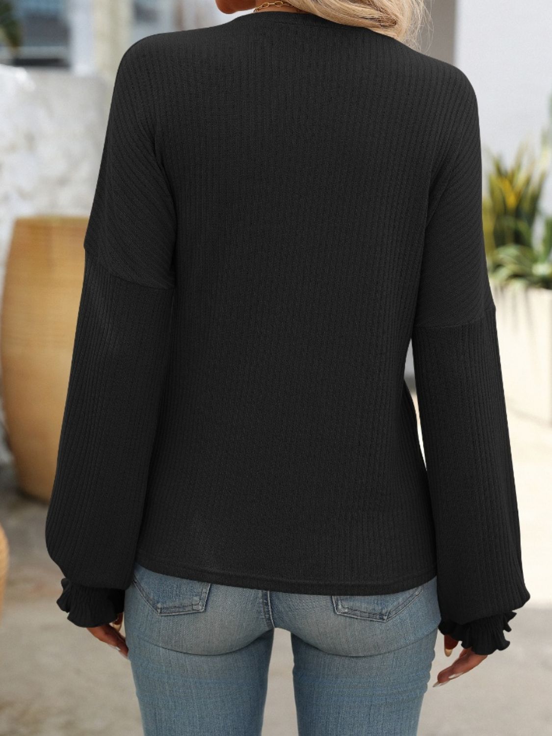 Ribbed Loose Long Sleeve Top