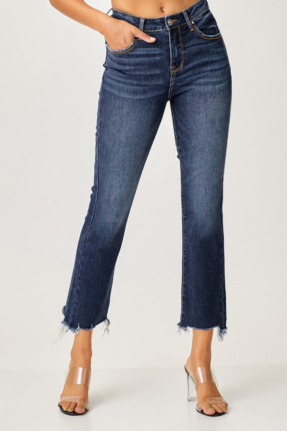 *Risen* Frayed Hem Cropped Straight Jeans