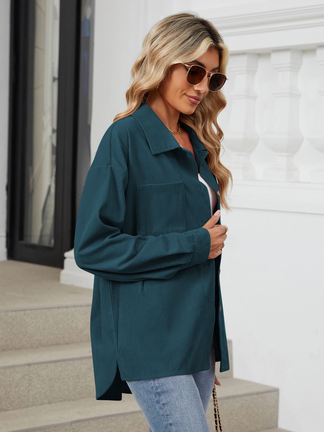 Button Up Long Sleeve Shirt with Breast Pockets