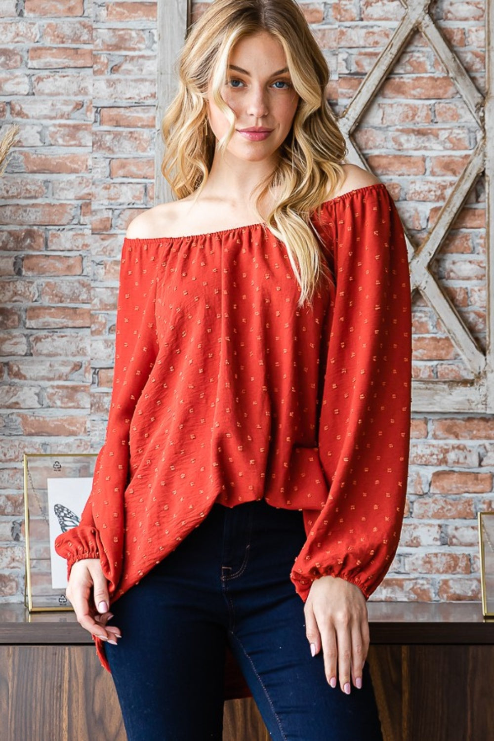 Heimish Swiss Dot Off Shoulder Top