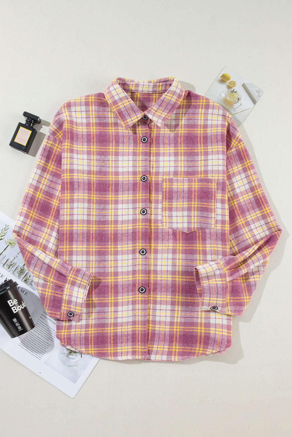 Plaid Collared Neck Button Up Shacket