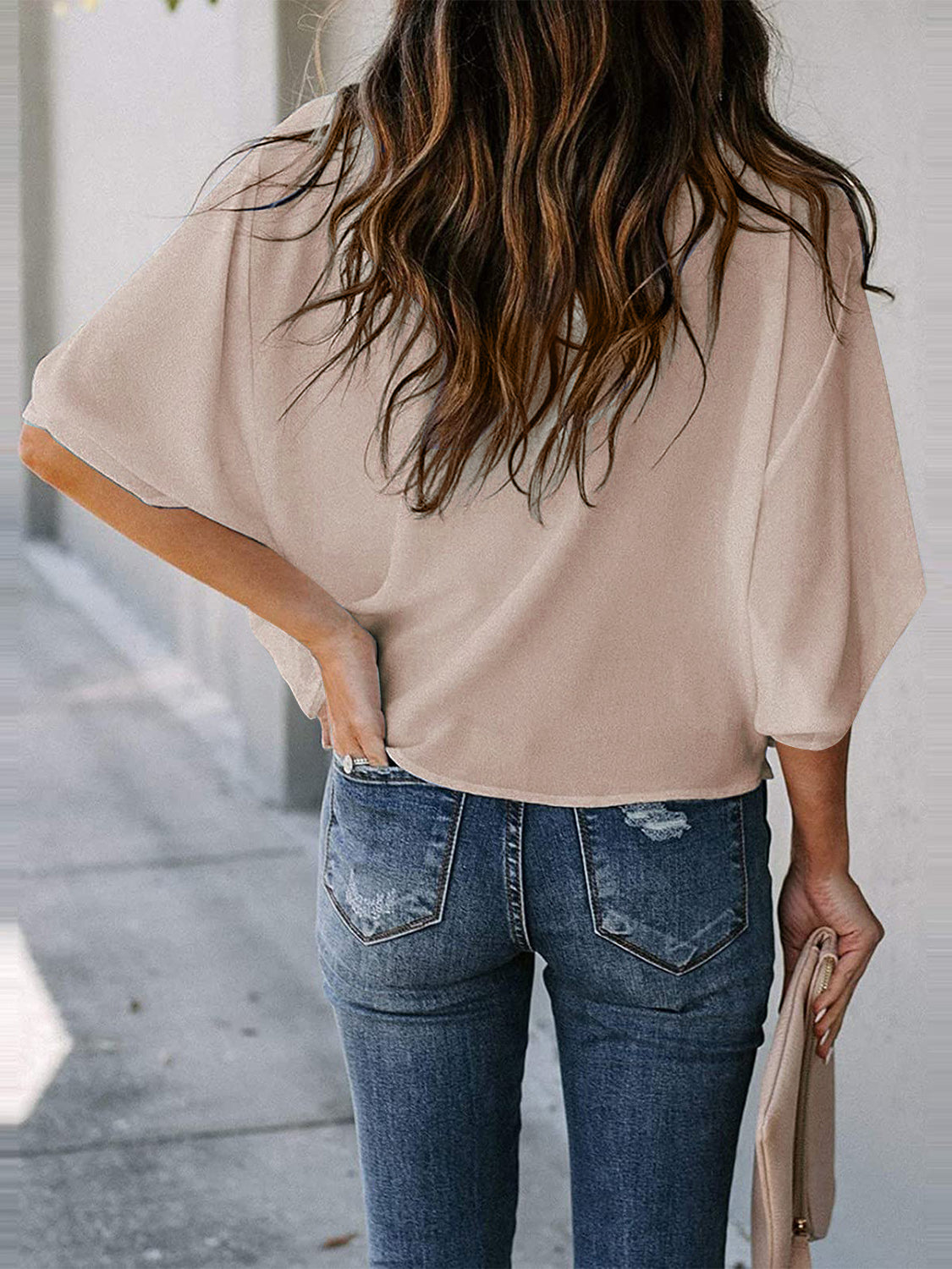 Cowl Neck Three-Quarter Sleeve Blouse