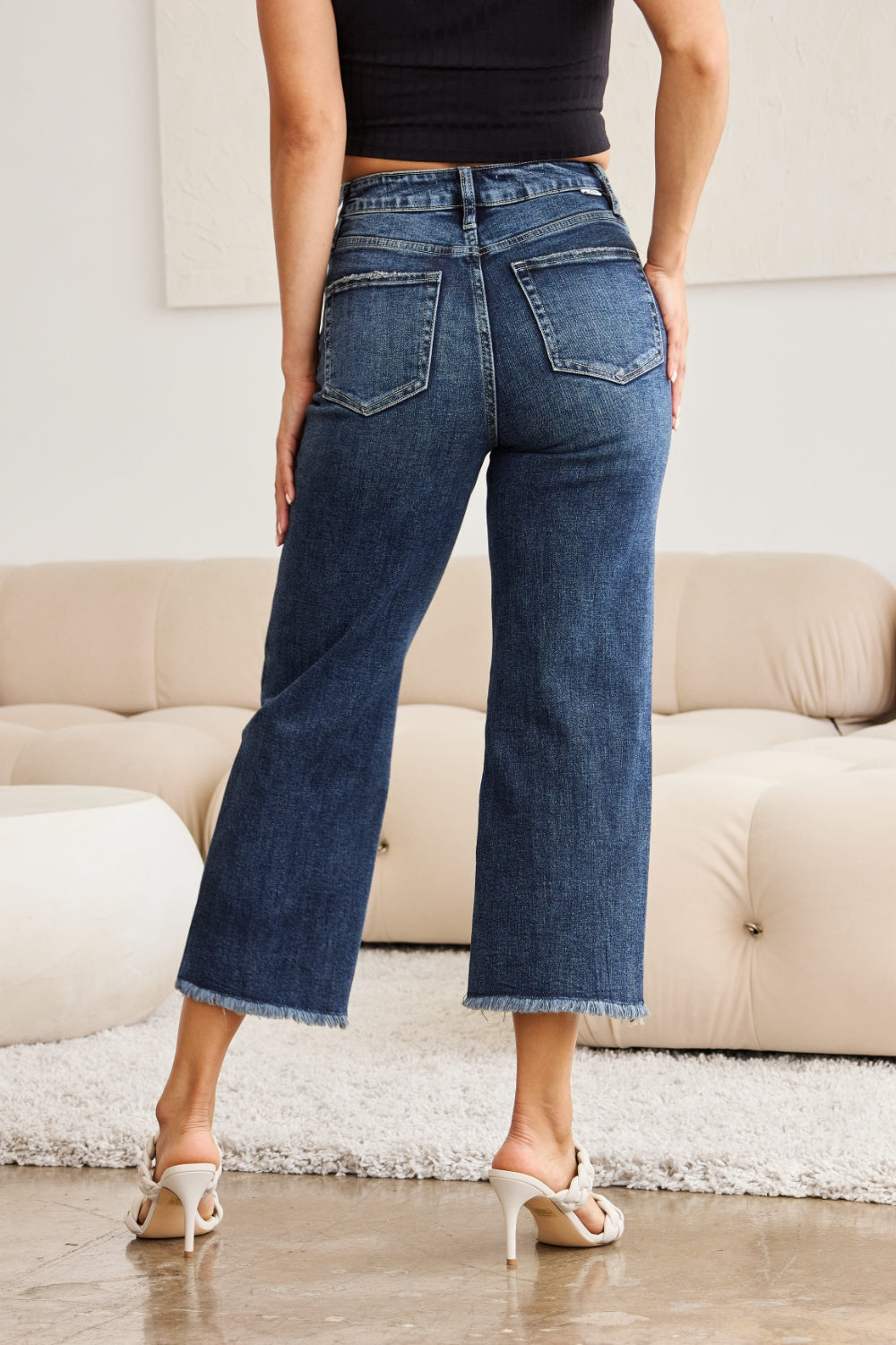 *RFM* Tummy Control High Waist Raw Hem Jeans