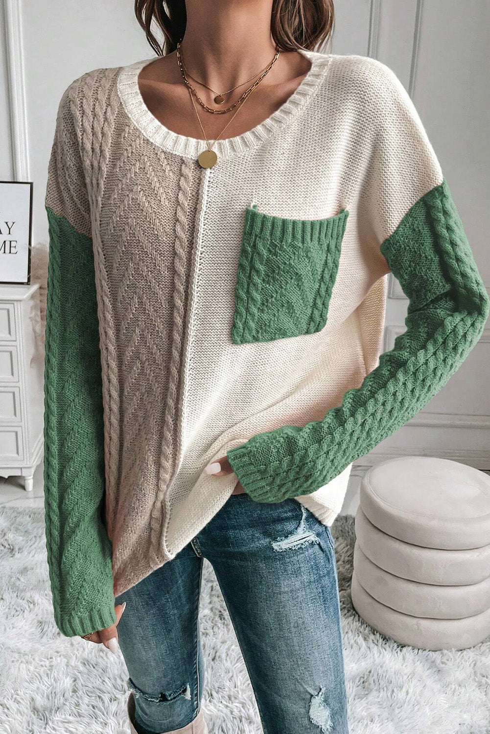 Color Block Pocket Sweater