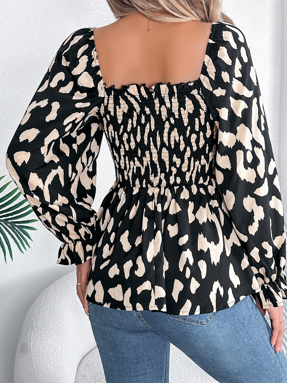 Square Neck Flounce Sleeve Blouse