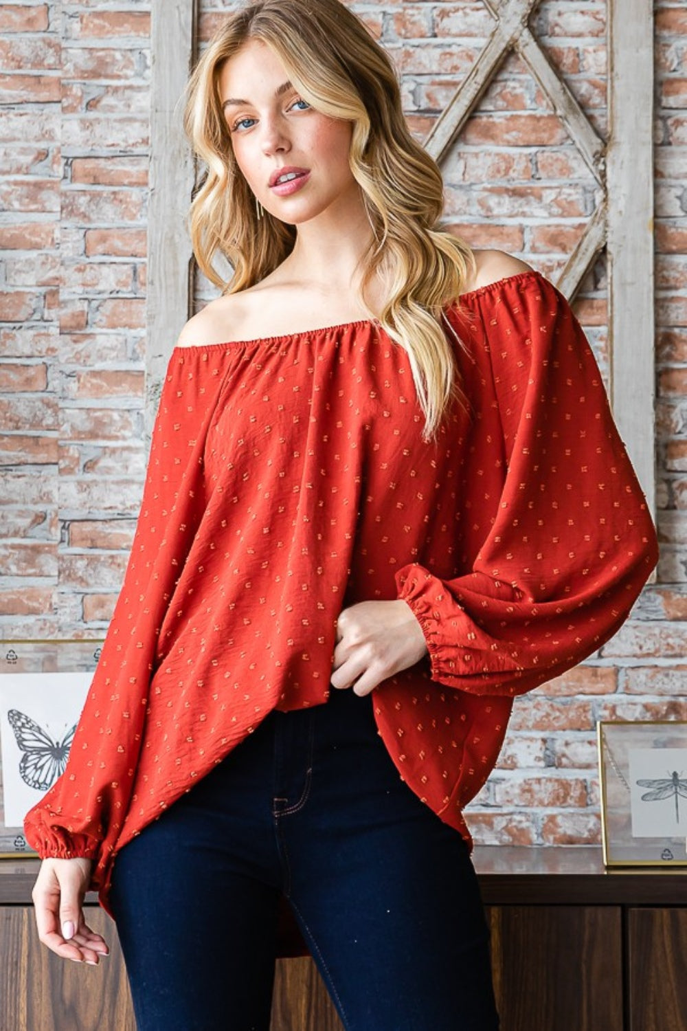 Heimish Swiss Dot Off Shoulder Top