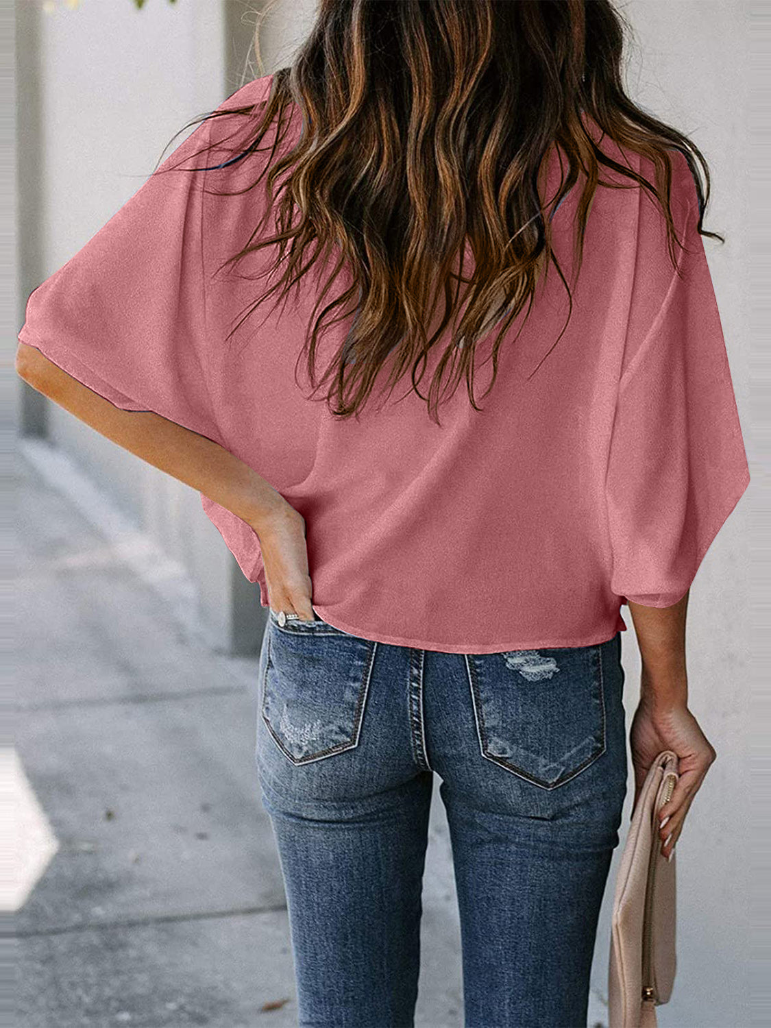 Cowl Neck Three-Quarter Sleeve Blouse