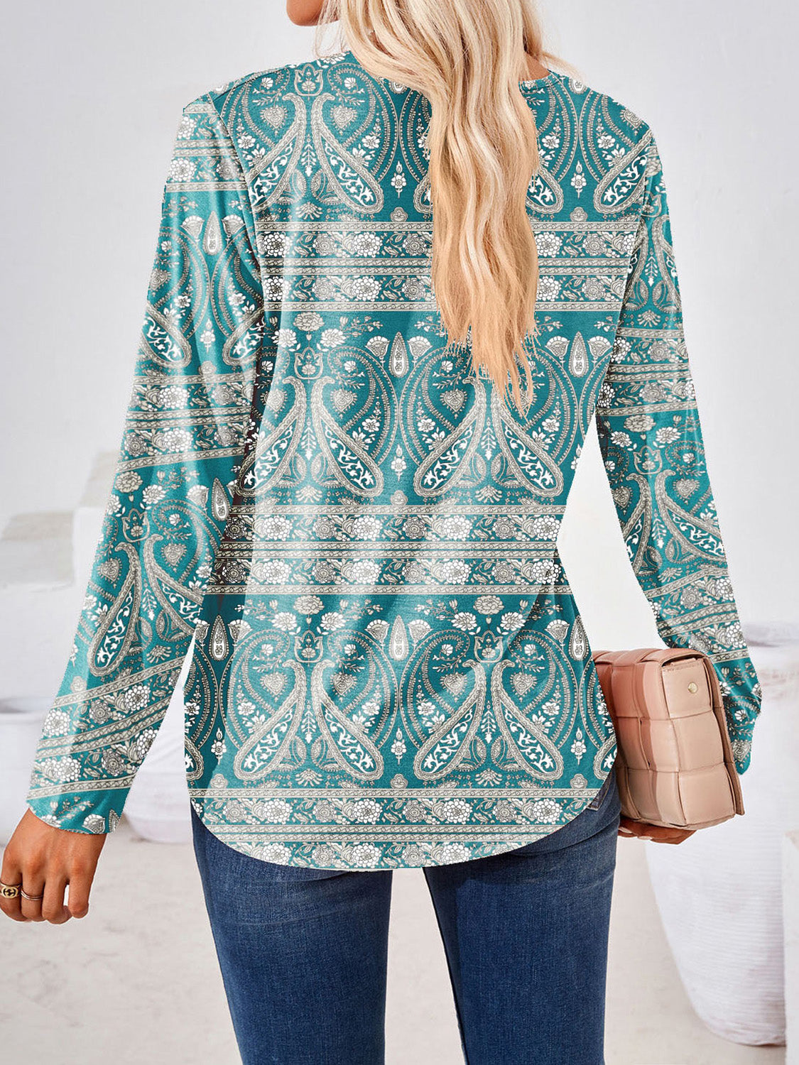 Square Neck Long Sleeve Blouse