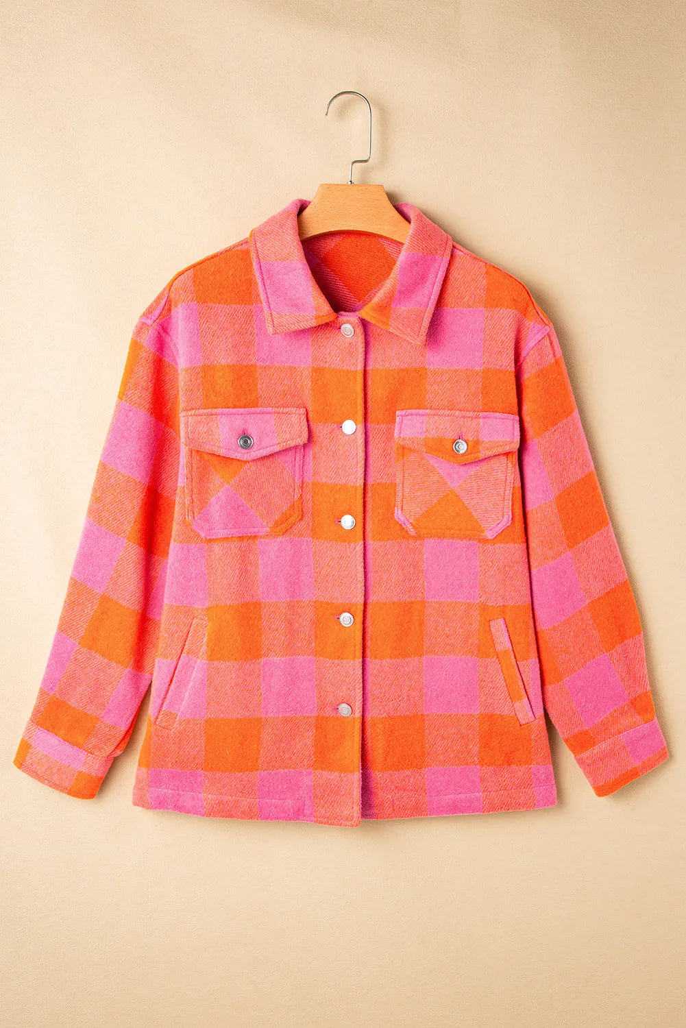 Color Block Plaid Button Up Long Sleeve Jacket