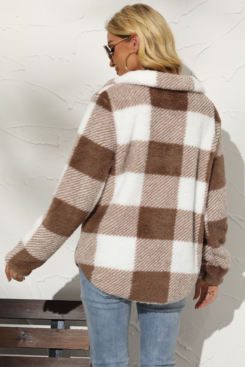 Shiny Plaid Half Zip Long Sleeve Sweatshirt