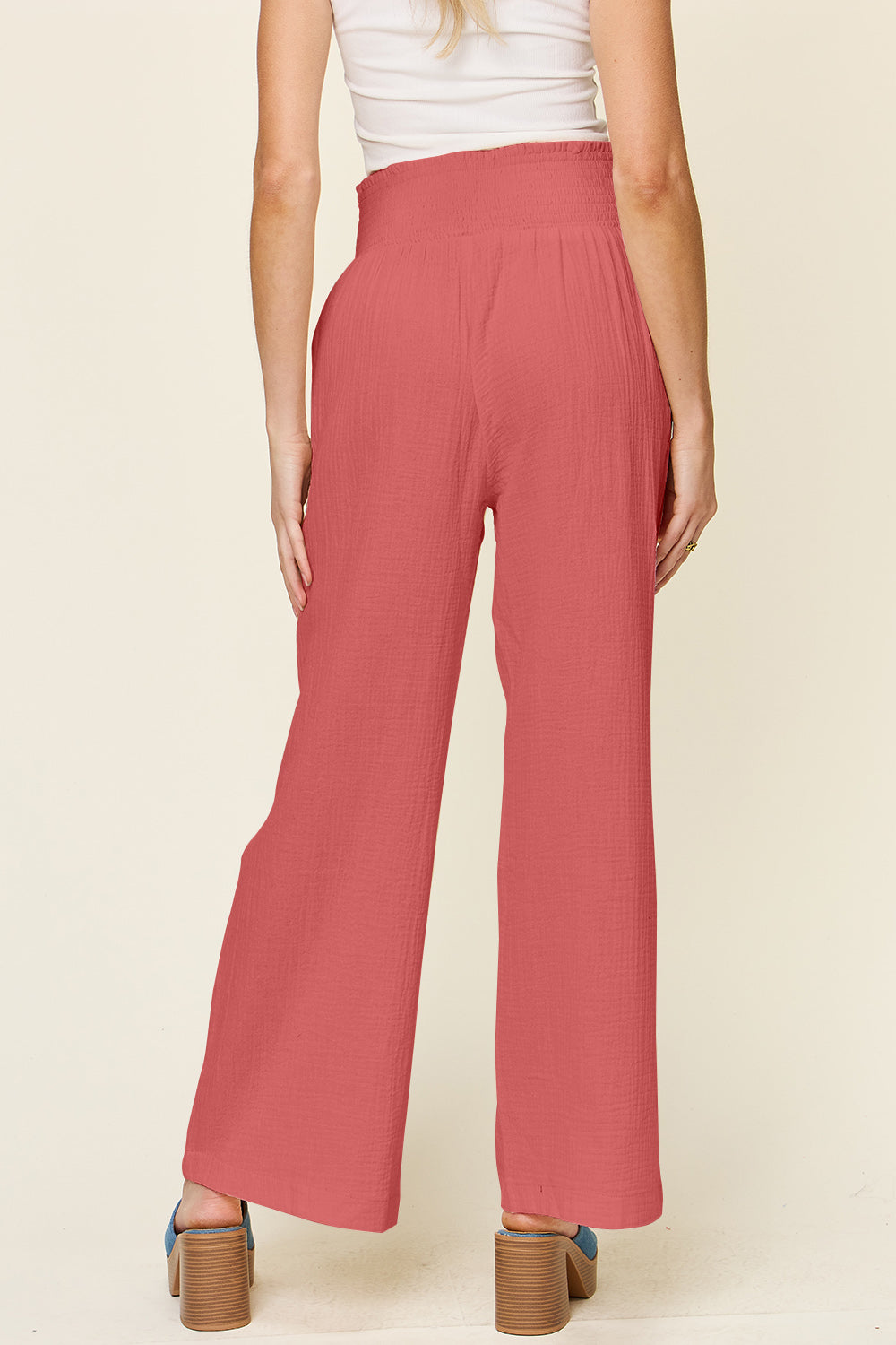 *Double Take* Texture Smocked Waist Wide Leg Pants