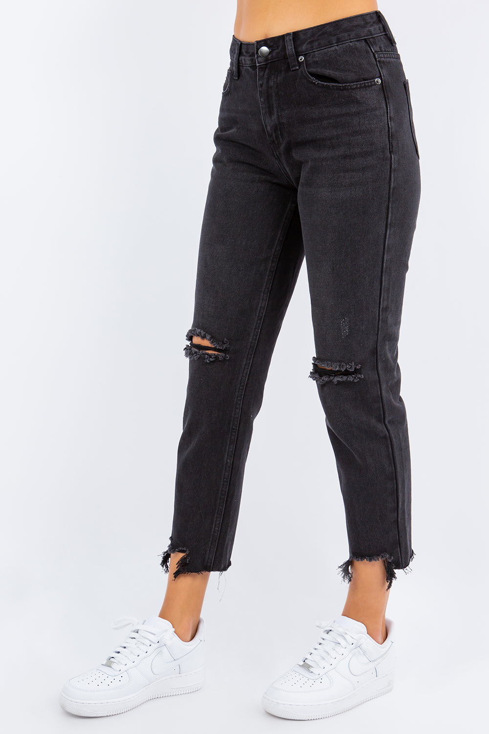 *American Bazi* High Waist Distressed Cropped Straight Jeans