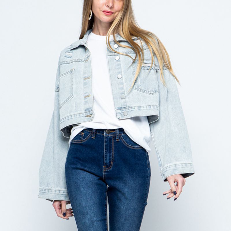 Rhinestone Cropped Denim Jacket