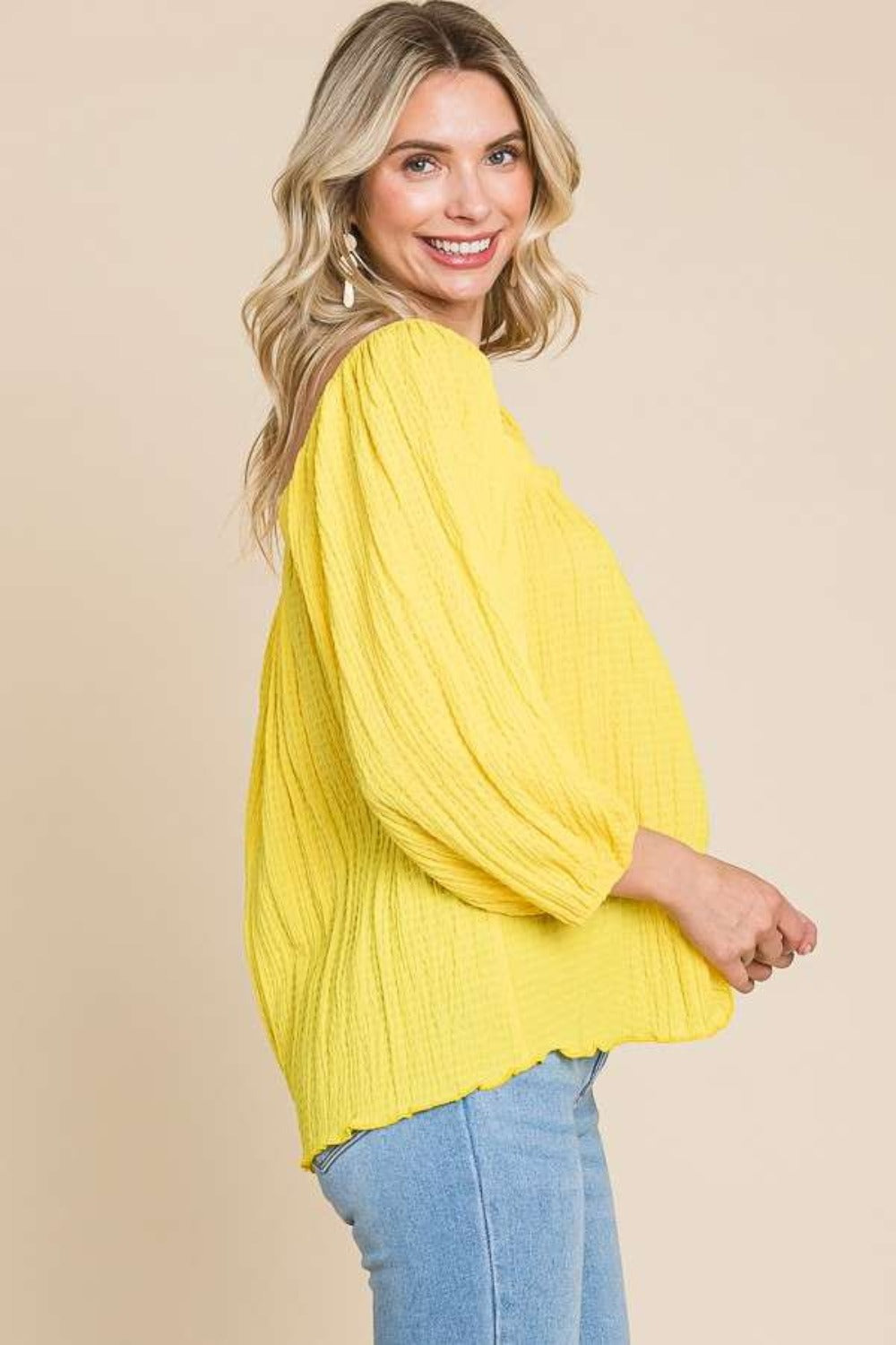 *Culture Code* Texture Square Neck Puff Sleeve Top