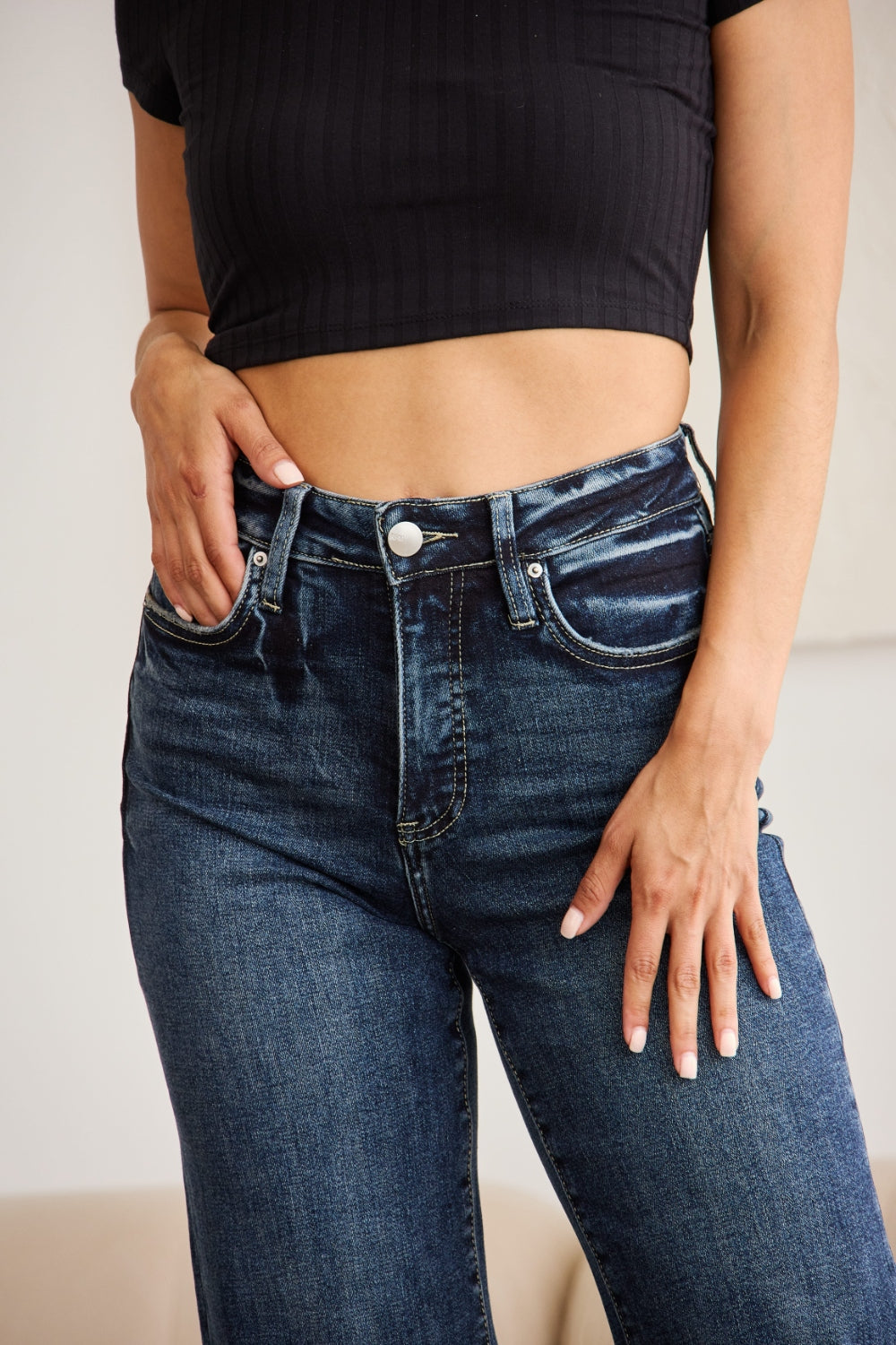 *RFM* Tummy Control High Waist Raw Hem Jeans