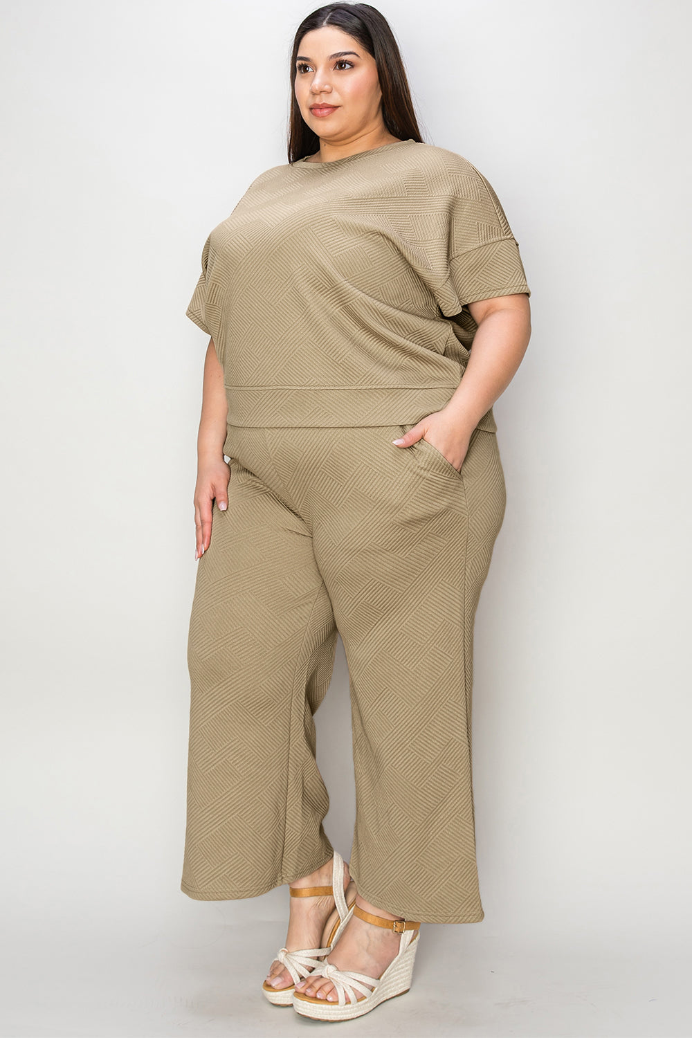 *Double Take* Texture Short Sleeve Top and Pants Set