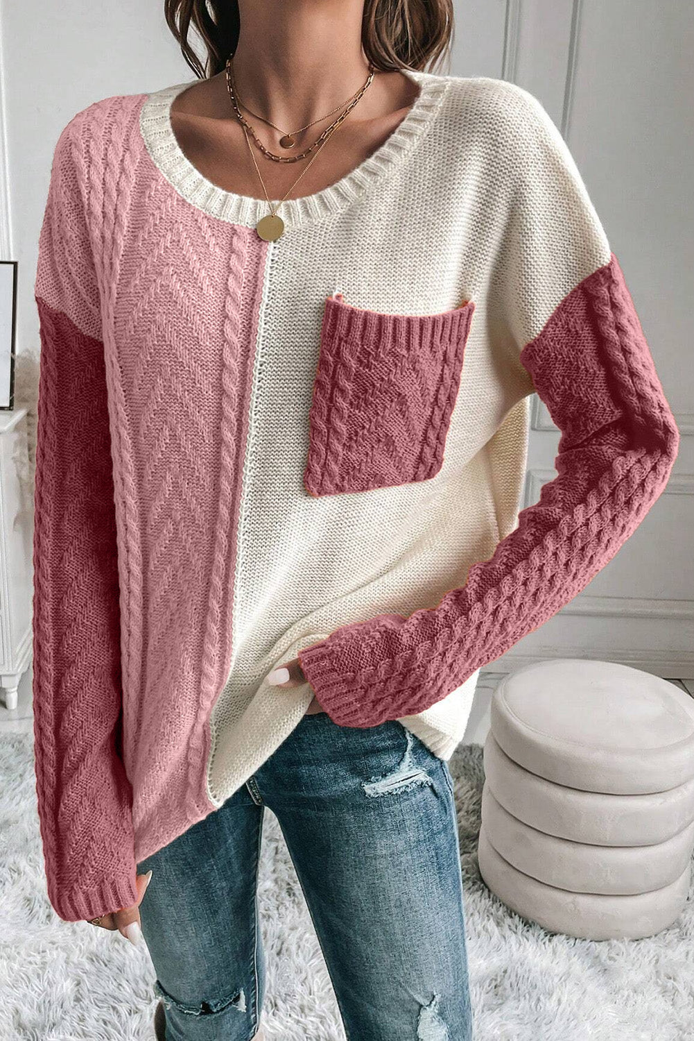 Color Block Pocket Sweater