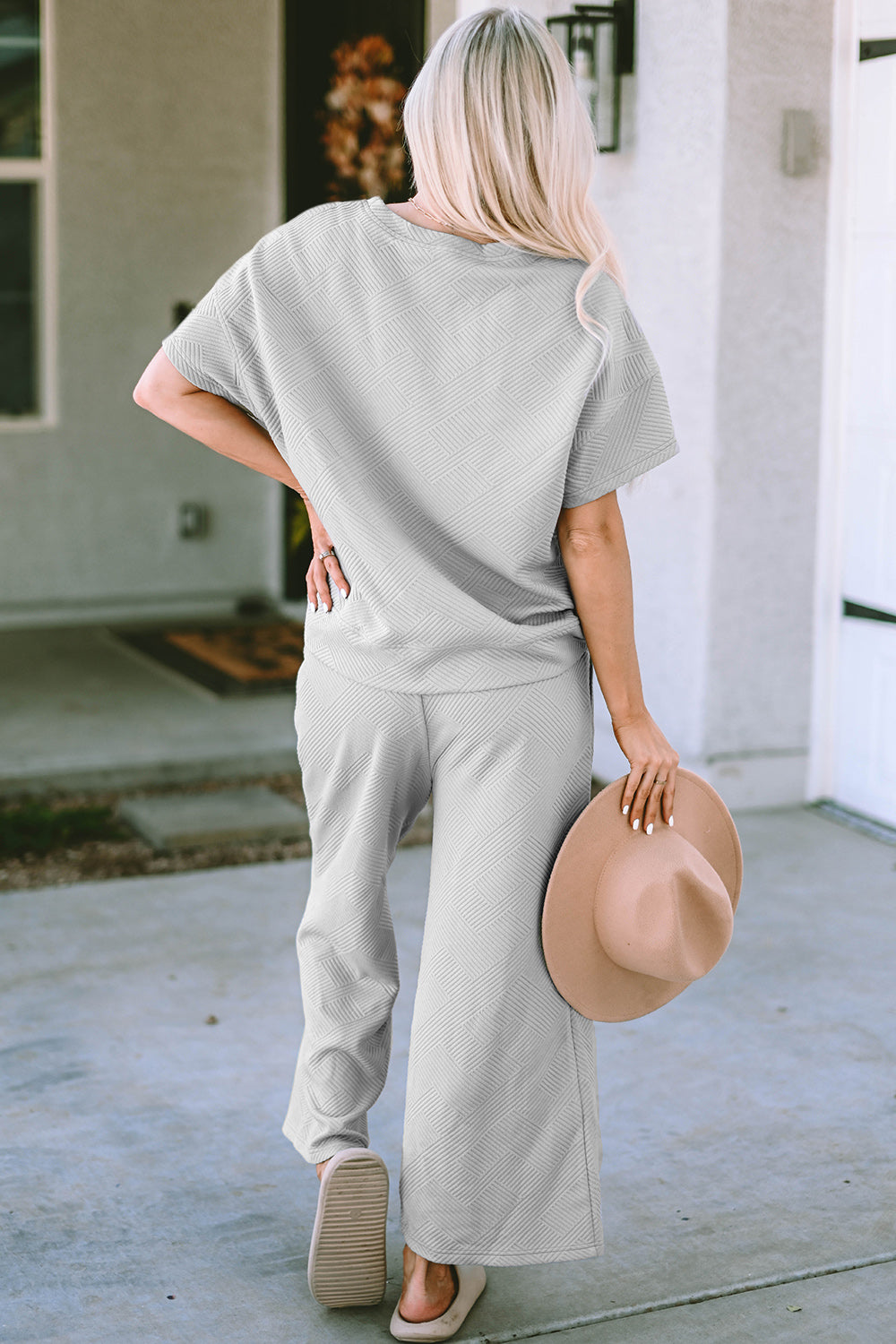 *Double Take* Texture Short Sleeve Top and Pants Set