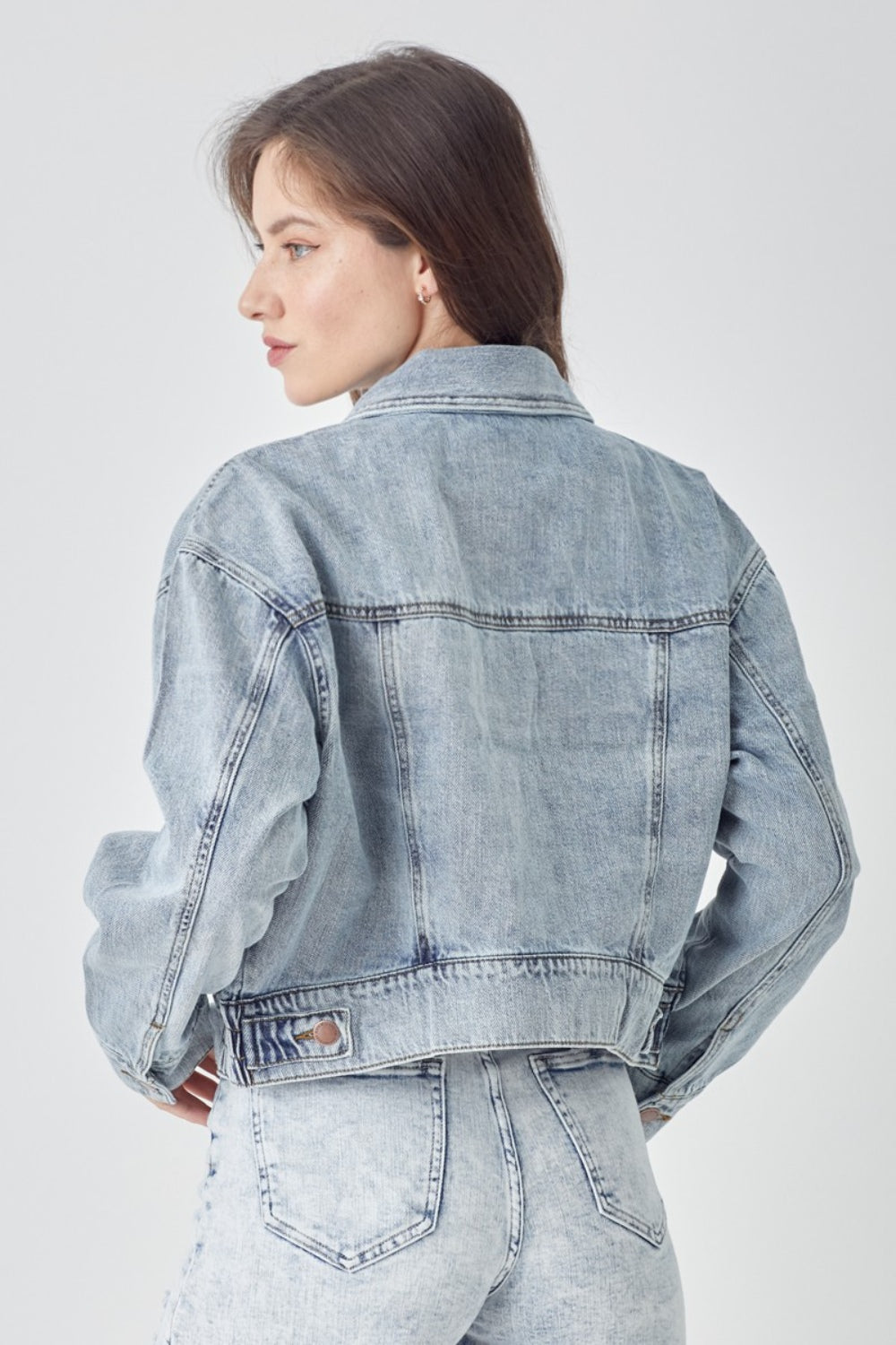 *RISEN* Button Down Cropped Denim Jacket