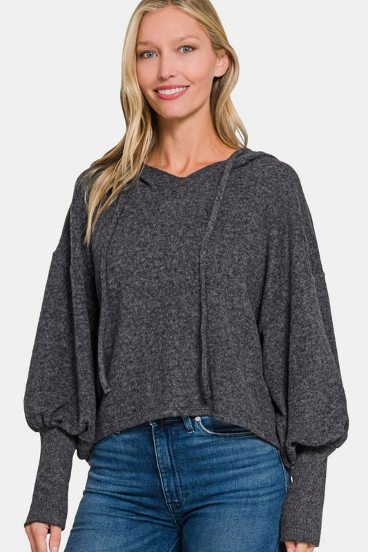 Zenana Brushed Hacci Drop Shoulder Cropped Hoodie