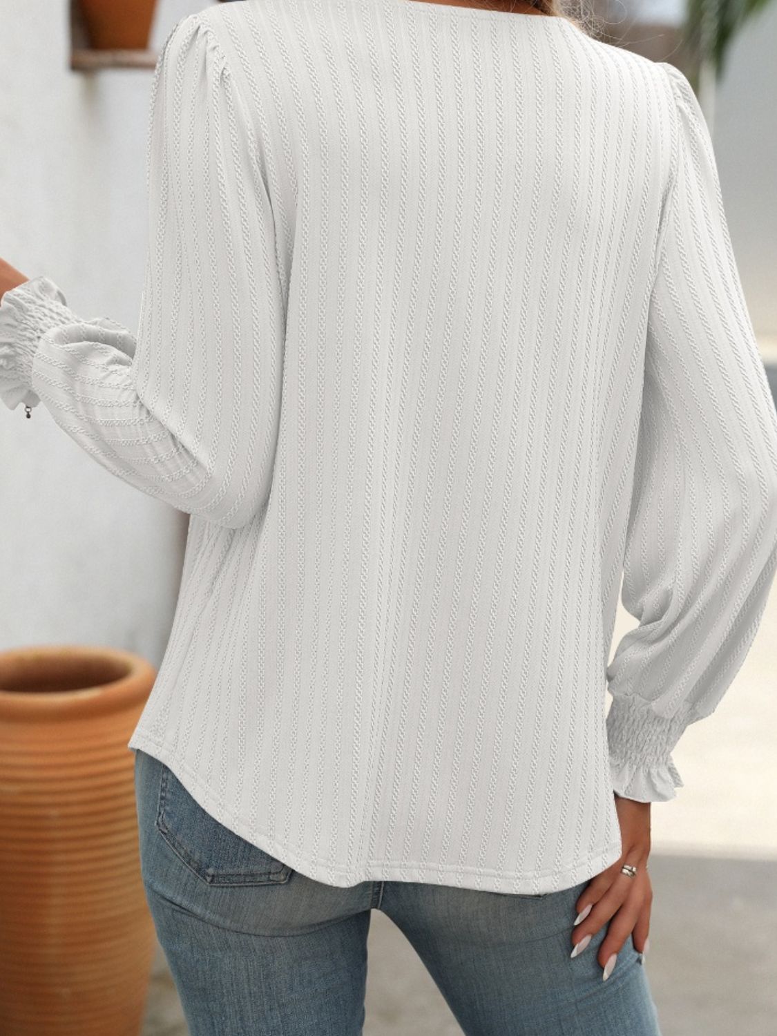 Square Neck Front Pleat Long Sleeve Top