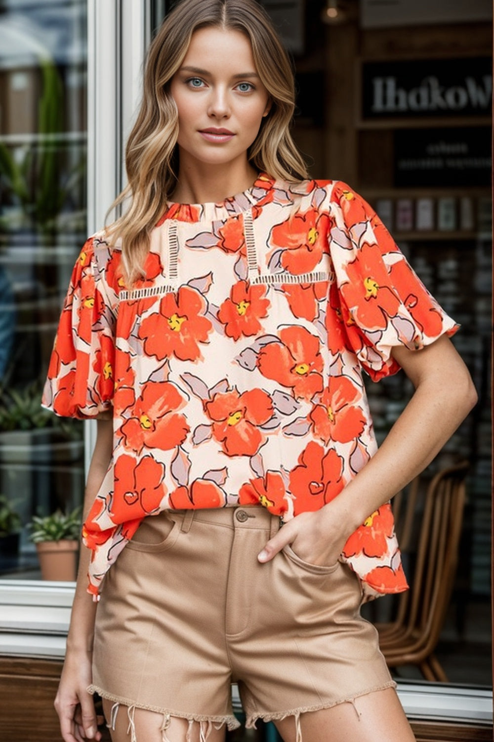 Orange Floral Printed Blouse