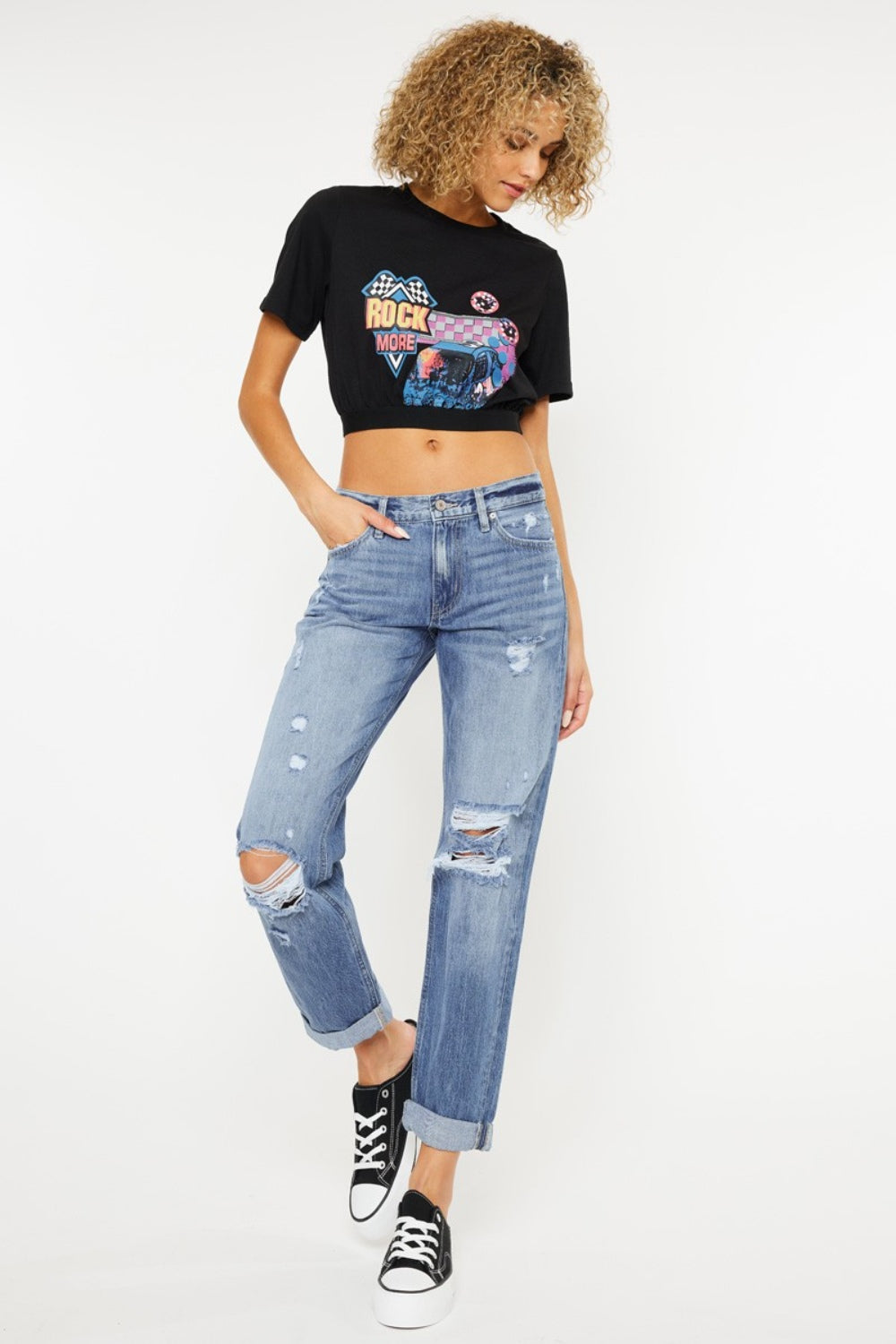 *Kancan* Mid Rise Distressed Straight Jeans