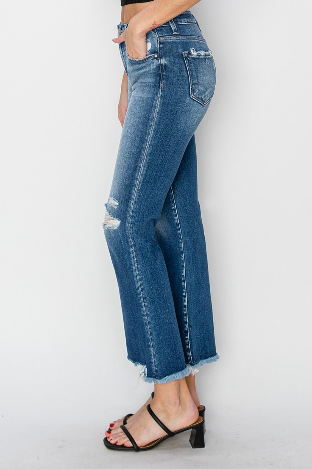 *RISEN* Frayed Step Hem Ankle Straight Jeans