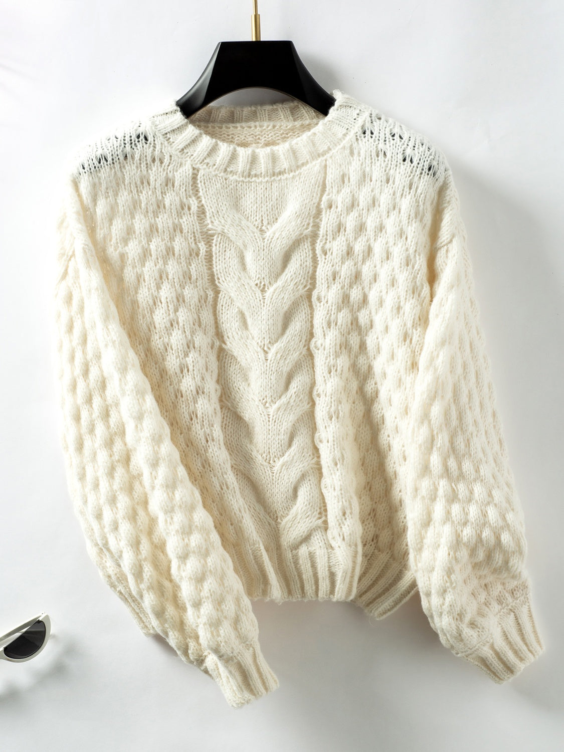 Cable-Knit Round Neck Long Sleeve Sweater