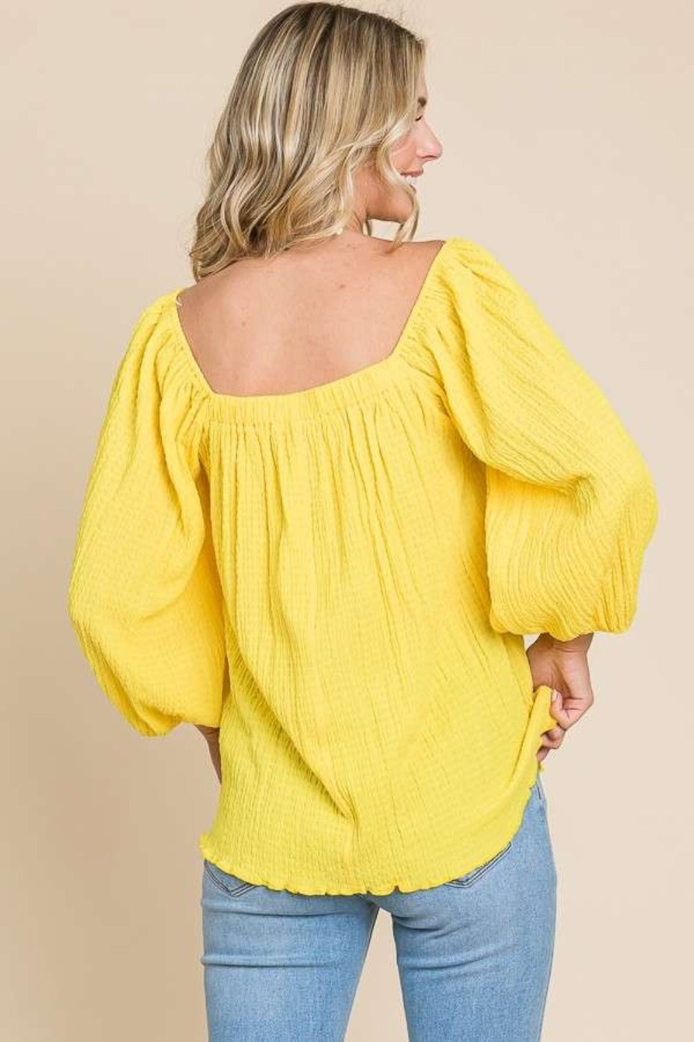 *Culture Code* Texture Square Neck Puff Sleeve Top