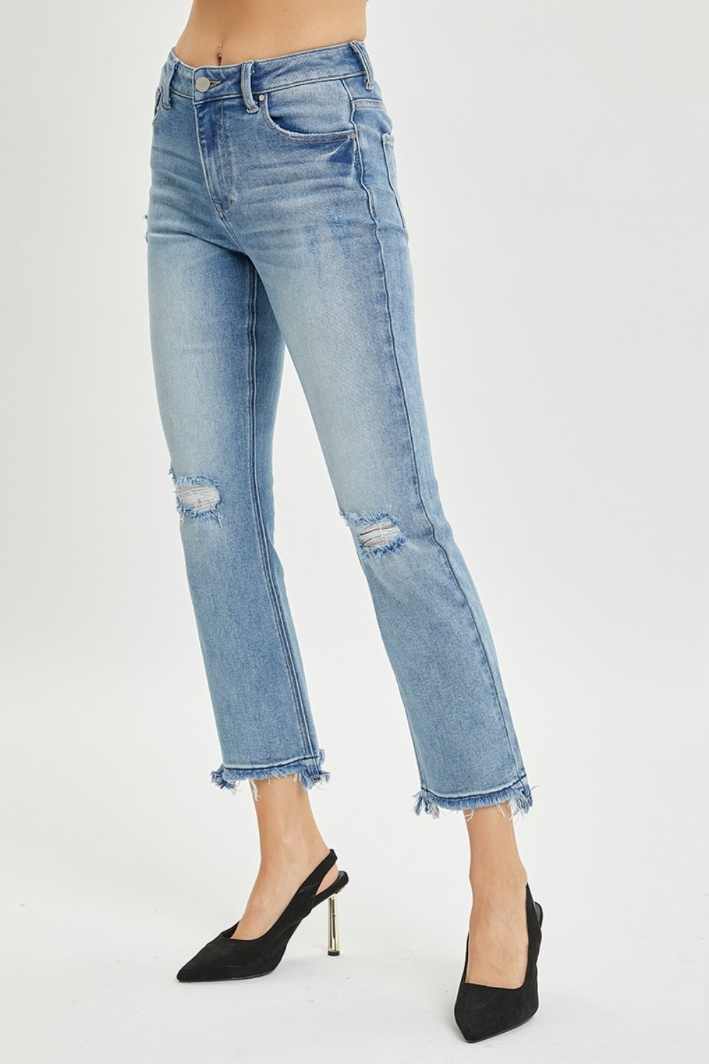 *RISEN* High Rise Distressed Cropped Straight Jeans